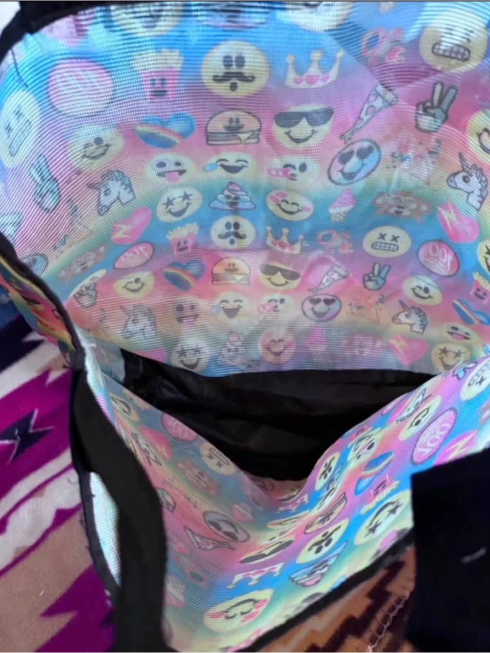 Colorful Emoji Print Tote Bag - Rainbow